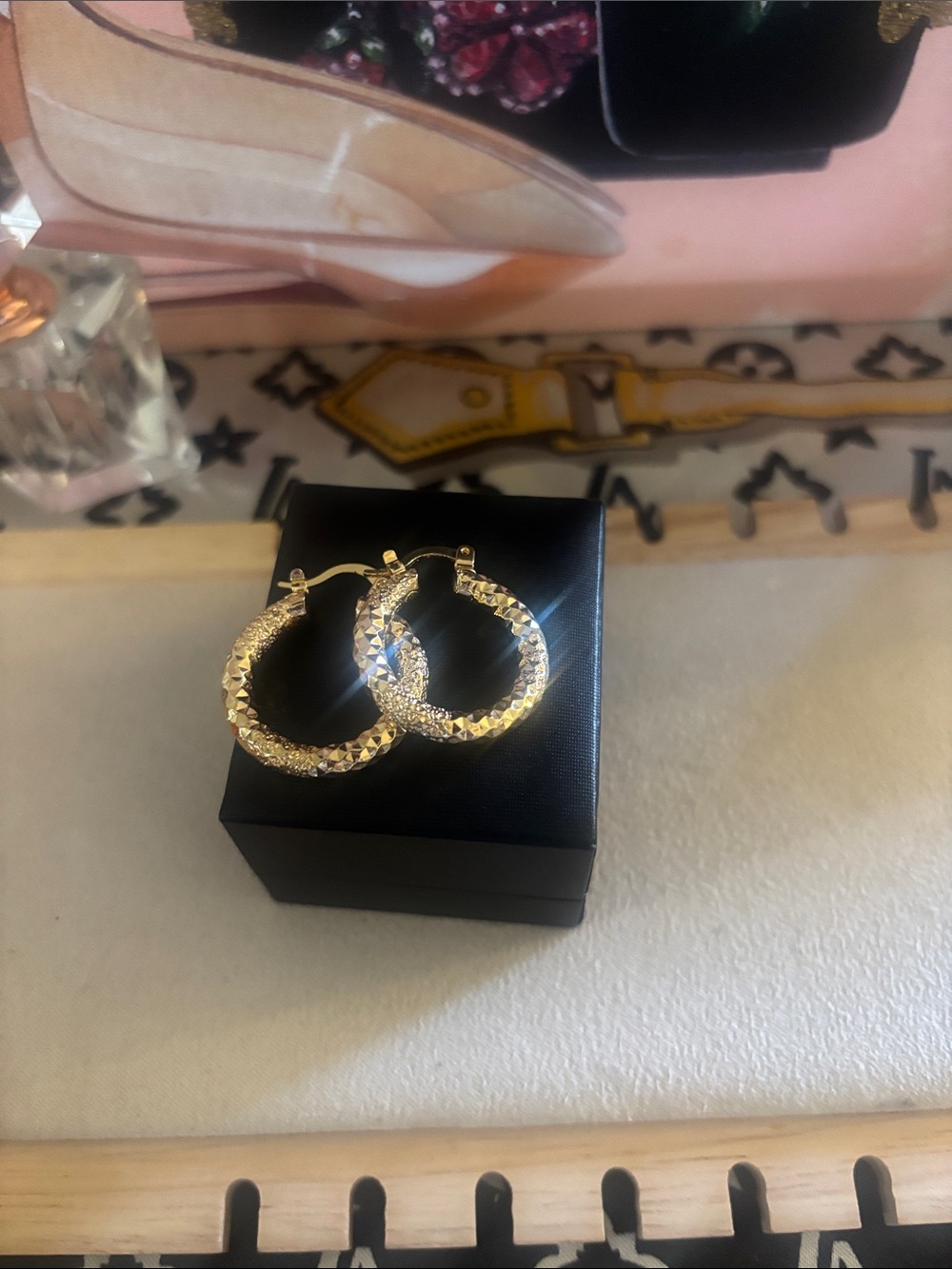 Mystique Boutique Sparkling 18k Gold Filled Textured Hoop Earrings